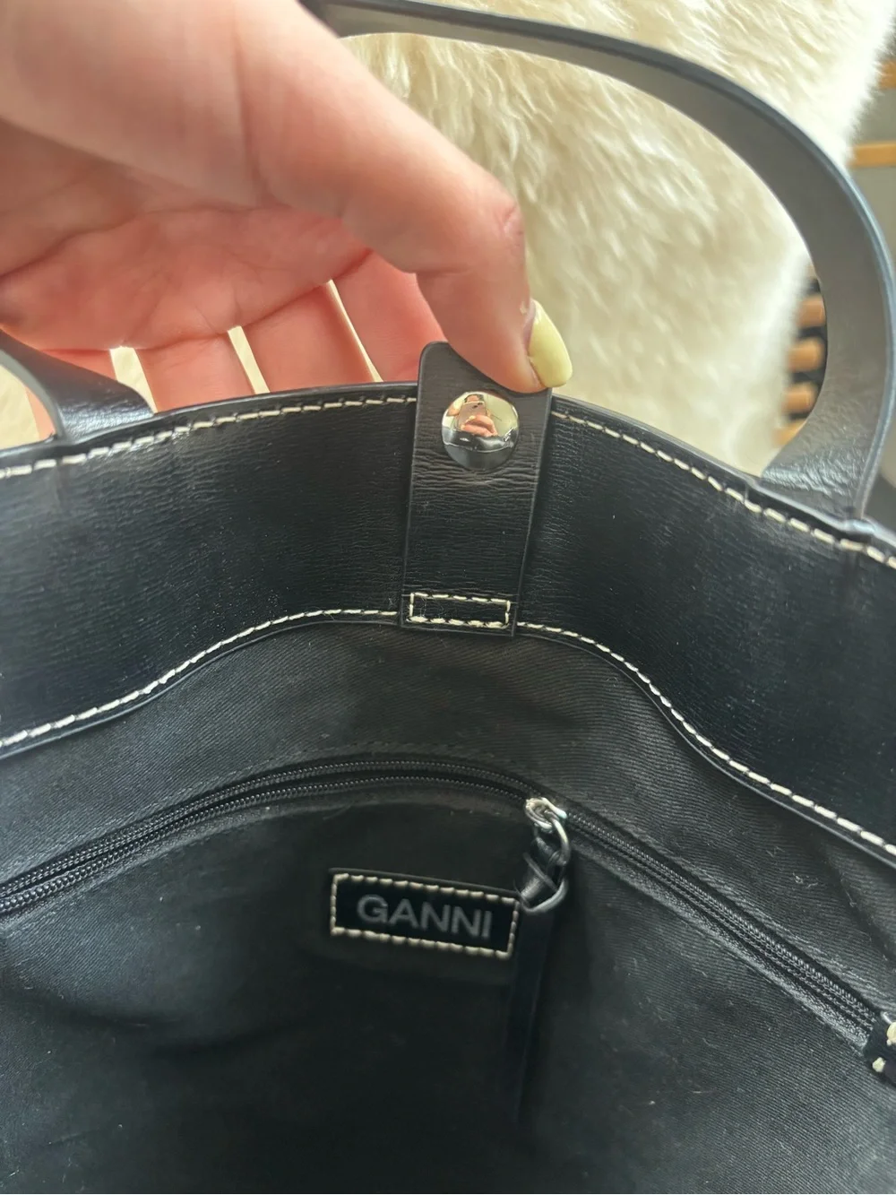 Ganni Black Leather Tote Laptop Bag